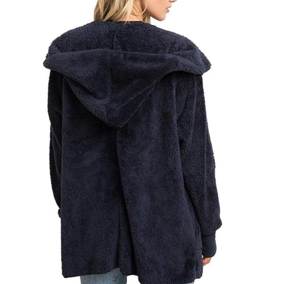 Teddy Jacket Soft Sherpa Open Front Coat-One Size - Picture 2 of 5